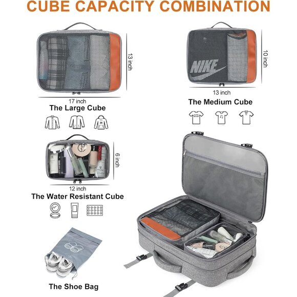 🆕Men Women Grey Polyester 40L Carry On Backpack Flight Approved With 3 Packing - Picture 3 of 8